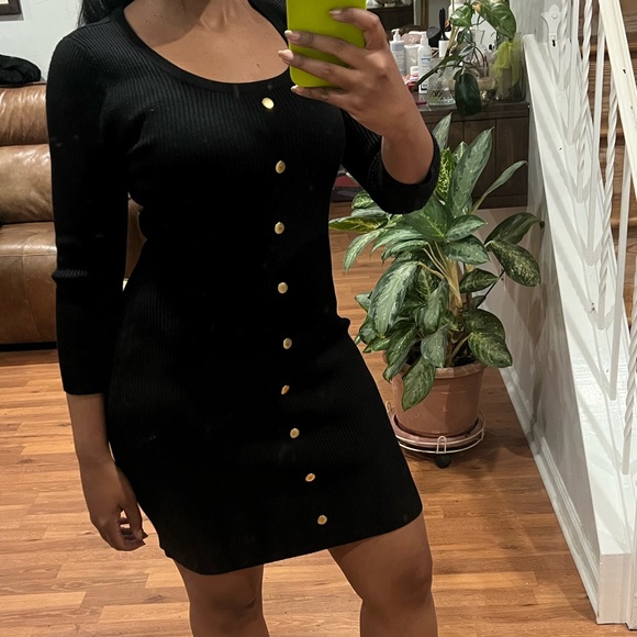 Derek Heart Black Long Sleeve Dress with Gold Buttons Detail - Picture 5 of 6